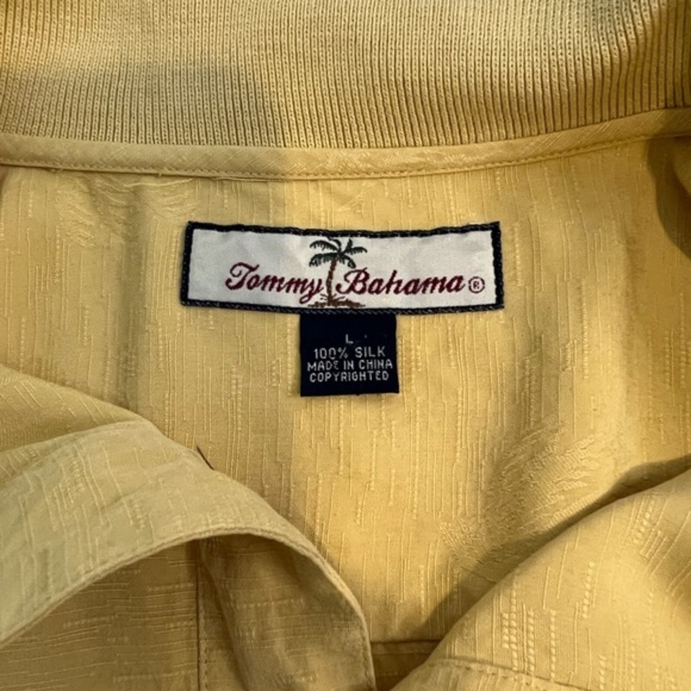 Tommy Bahama Mens Silk Shirt yellow Palm tree Print‎ Large - Picture 2 of 6